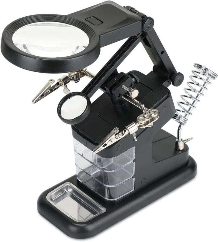 3X/4,5X/25X Multifunktionale dritte Hand, mit 10 LED-Ständerlupe mit Lupe, Lötkolbenhalter für Schweißhobbys