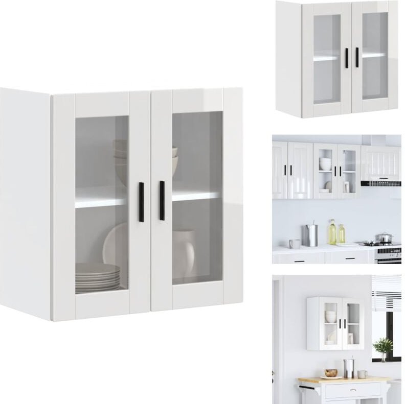 Küchen-Hängeschrank mit Glastür Porto Hochglanz-Weiß - Küchen-Wandschrank - Küchen-Wandschränke - Wandschrank Küche - Kü...