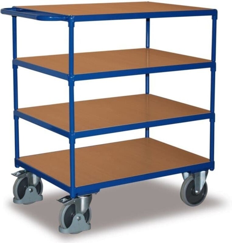 VARIOfit Schwerer Tischwagen mit Schiebegriff und 4 Ladeflächen 1000x700mm