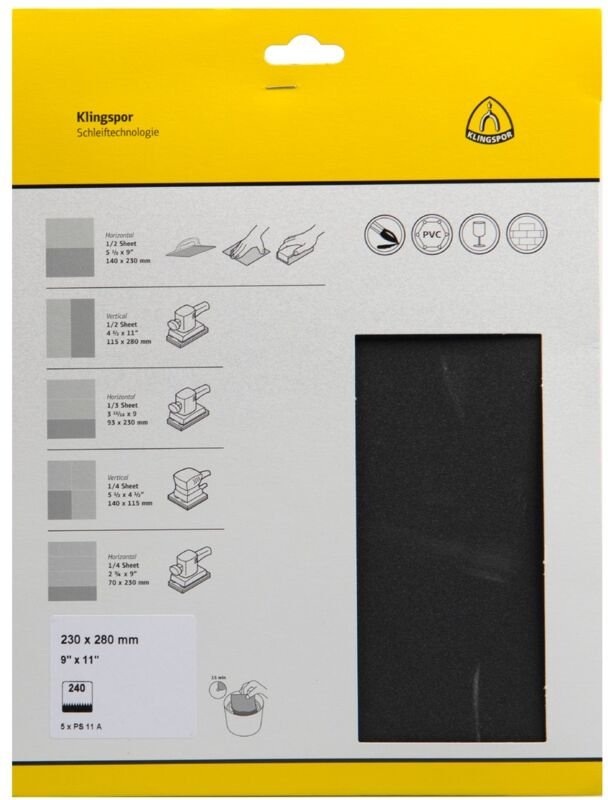 Ps 11 a S.a.U. Bogen wasserfest, 230 x 280 mm Korn 240, SB-verpackt im Reiter - Klingspor