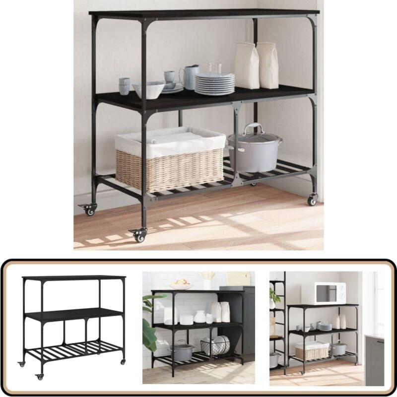 Küchenwagen Schwarz 100x50x95 cm Holzwerkstoff - Küchentisch - Küchenwagen - Servierwagen - Lagertisch - Mobiliar