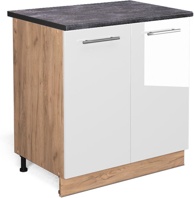 Vicco - Spülenunterschrank Fame-Line, Weiß Hochglanz, 80 cm mit Regal, ap Anthrazit