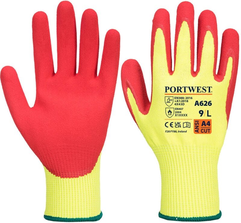 Thumbnail - Vis-Tex Schnittschutzhandschuhe HR Nitril Gelb/Rot S - Größe 7