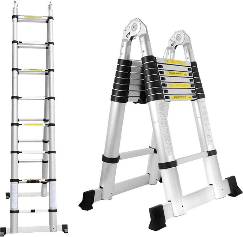 Teleskopleiter Ausziehleiter Klappleiter Stabil Aluminium Stehleiter 2,5m+2,5m Silber ohne haken