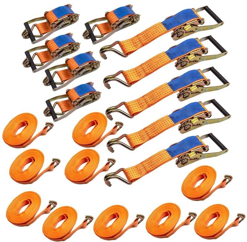 10x Spanngurt 5t 10m 2500 daN 5000 daN kg Zurrgurte LKW Anhnger 5 tone Straps 10x Spanngurt Zurrgurte Spanngurte 50mm Or...