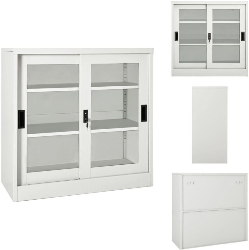 Schrank mit Schiebetür Hellgrau 90x40x90 cm Stahl - Bürostuhl - Schreibtisch - Stauraum - Regal - Metallregal