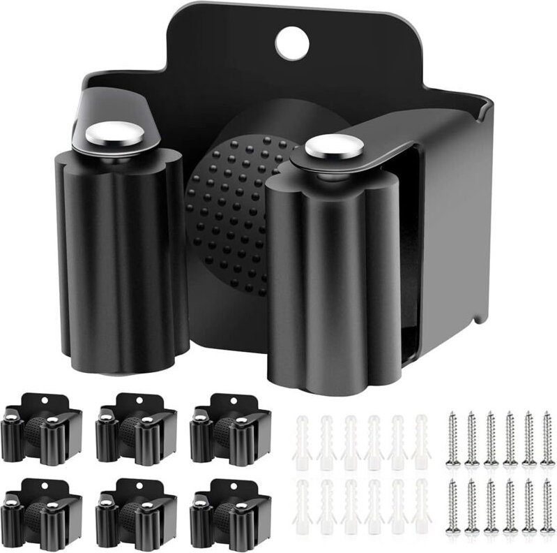 Shining House - 6-teiliger Besenhalter aus Edelstahl, verstellbarer, rutschfester Besenhalter mit Befestigungsmaterial f...