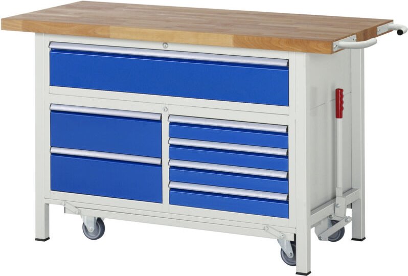 Werkbank mit Fahrgestell 8921, B1500xT700xH880mm, 5x Schublade-TA - RAU