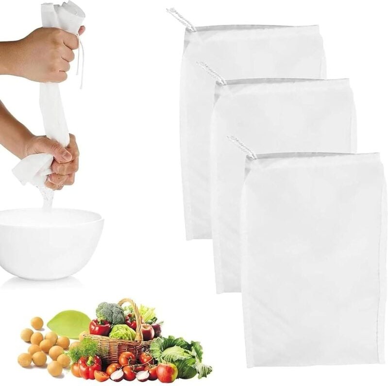 Bluedeer - Nussmilchbeutel, 3 Stück Passiertuch Wiederverwendbar, 20 × 30 cm Feingewebt Passiertuch Nylon Filterbeutel N...