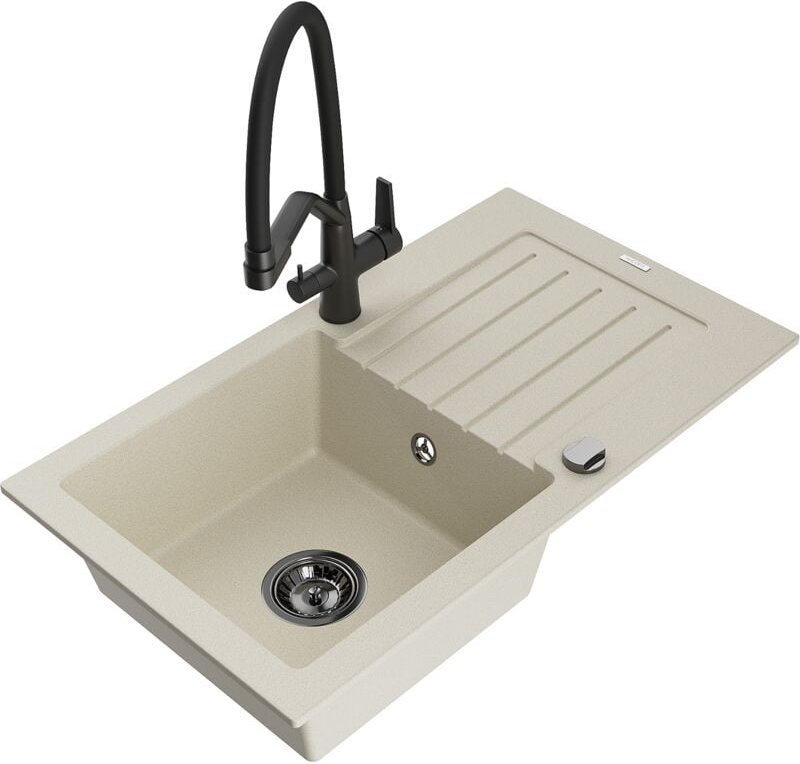 Pablo 1 Becken-Granitspüle mit Abtropffläche und Mischbatterie Duo, Beige - 6510-69-671701-70- - Mexen