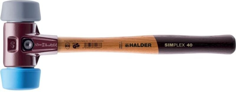SIMPLEX-Schonhammer, 50:40, TPE-soft / TPE-mid mit Tempergussgehäuse und hochwertigem Holzstiel D=50 mm 3013.051