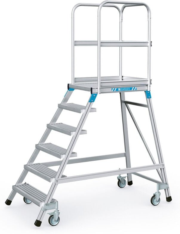 Zarges Podestleiter fahrbar mit 6 Stahl-Giterrost-Stufen