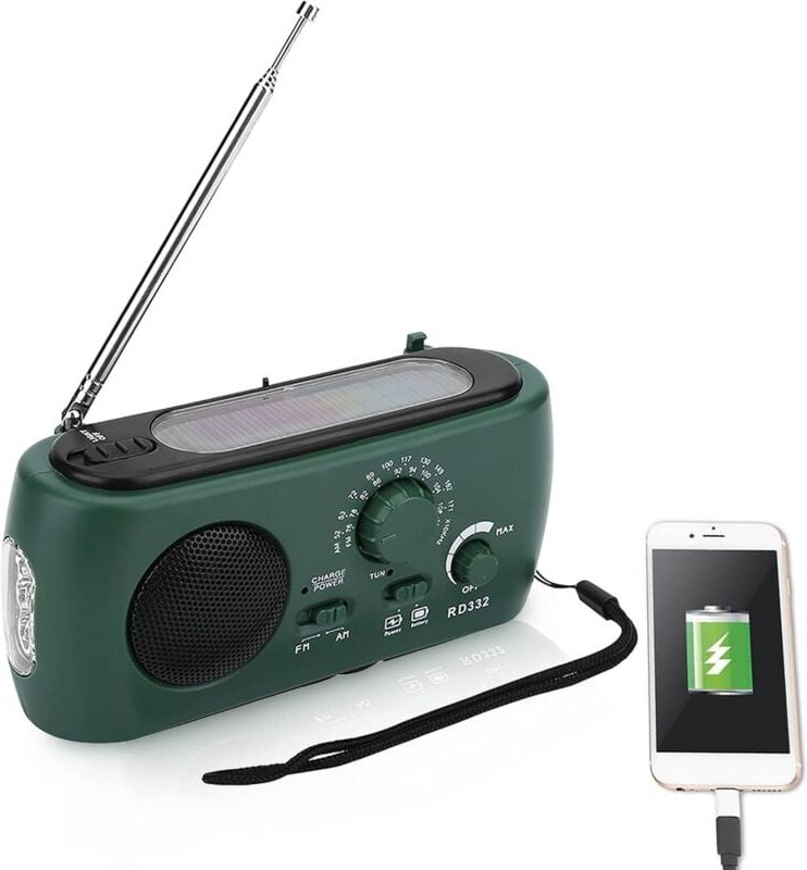 Batteriebetriebenes Survival-Radio, AM/FM-Batteriebetriebenes Radio mit LED-Taschenlampe, Nottelefonladegerät für Zuhaus...