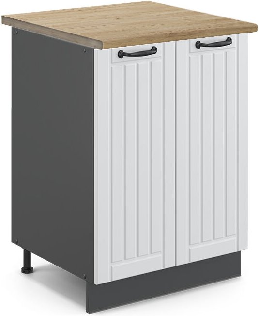 Küchenunterschrank Fame-Line, Weiß Landhaus, 60 cm , AP Eiche, Vicco