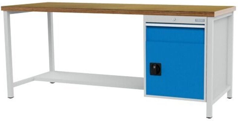 Kastenwerkbank Breite 2000 mm, R18-24, 1 x Schublade, 1 x Flügeltüre, 1 x Stahlfachboden halbe Tiefe Maße in mm (BxTxH):...