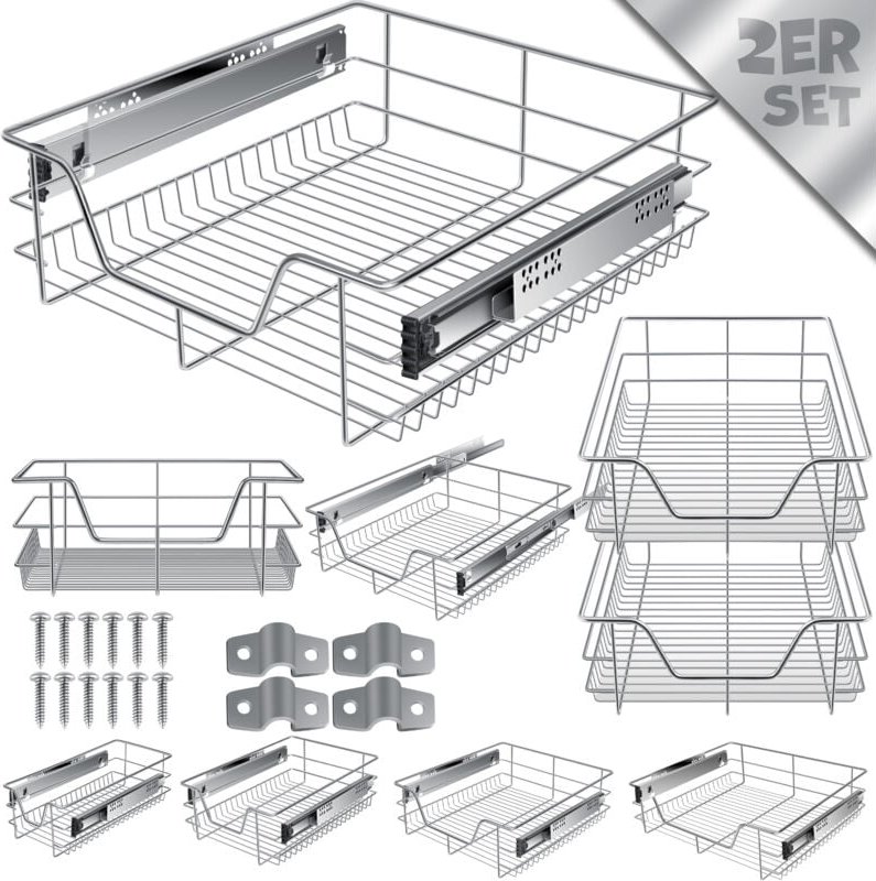 Teleskopschublade Küchenschublade Küchenschrank Korbauszug Schrankauszug Vollauszug Schublade 2x 50cm - Silber - Kesser