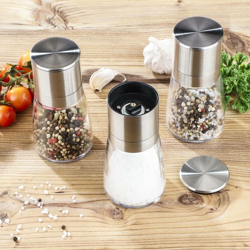 Gewürzmühlen, Edelstahl/ Glas, 3er-Set