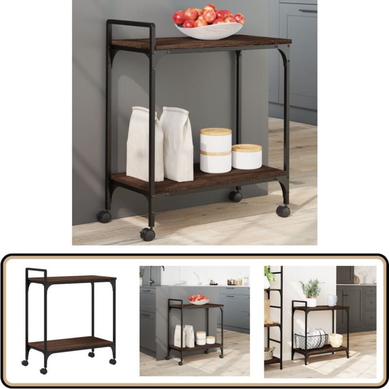 Küchenwagen Braun Eichen-Optik 60,5x31x72,5 cm Holzwerkstoff - Küchentisch - Küchenkasten - Küchenwagen - Servierwagen -...