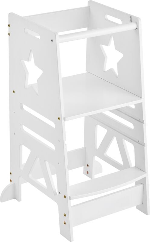 Mophorn - 3-stufiger verstellbarer Turm-Tritthocker für Kinder und Kleinkinder – Bambushocker mit Sicherheitsgeländer, 3...