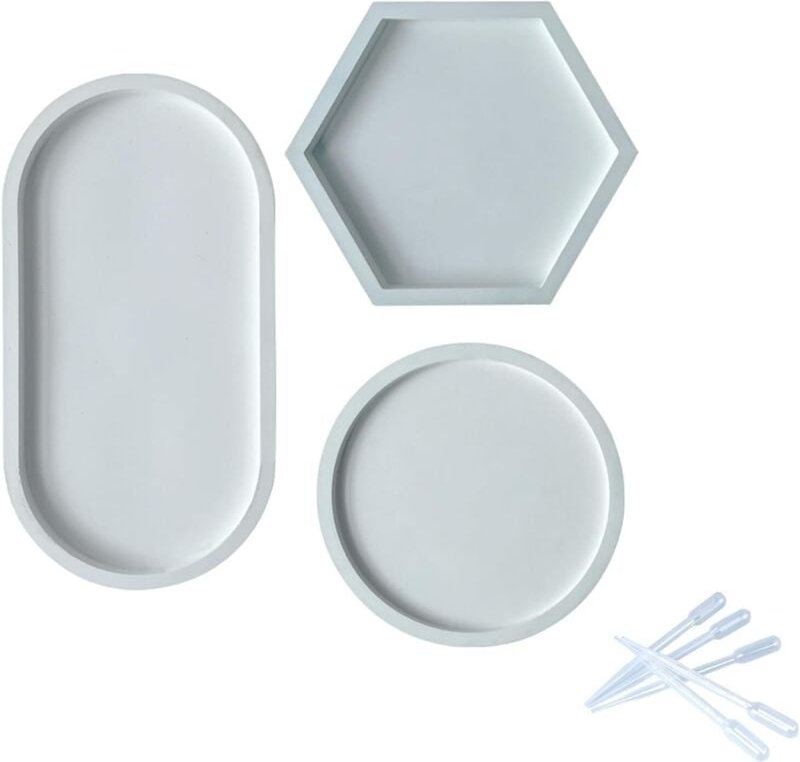 3 Stück Harz-Tablett-Form, Untersetzer-Harzformen aus Silikon für Harzguss, runde und quadratische Epoxidharz-Gussformen...