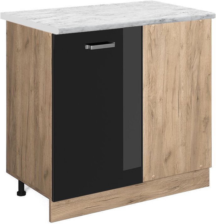 Vicco - Eckunterschrank R-Line, Schwarz Hochglanz, 86 cm ap Marmor