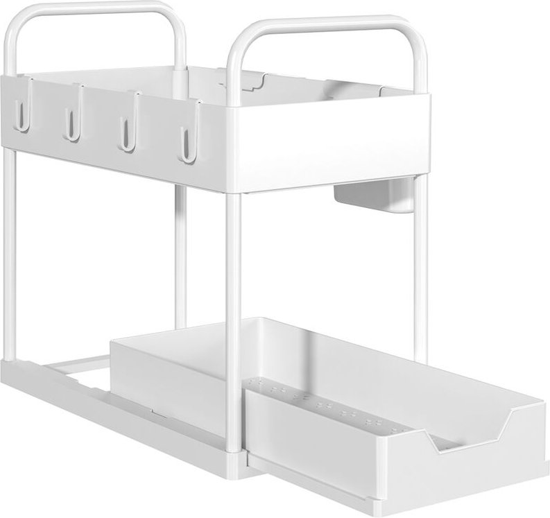 Abs ausziehbarer Aufbewahrungskorb Größe 40×22×30,5cm Geeignet für Bad und Küche Zwei Schichten (weiß)