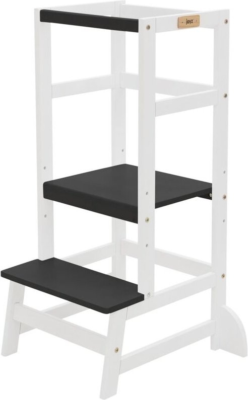 Lernturm für Kinder, Weiß-Schwarz, Lernstuhl ab 1 Jahr, Holz Kinderstuhl, Lerntower mit Schutzstab, Hochstuhl Schemel ve...