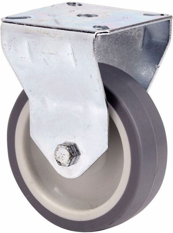 Bockrad aus Gummi mit Platte und glatter Achse, grau, max. Tragkraft 60 kg, ø 8 cm