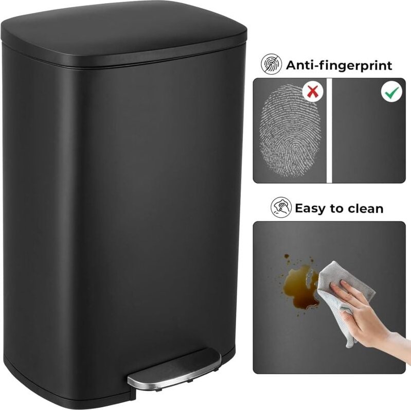 Liferun - 50 Liter Küchen-Mülleimer, Treteimer aus Metall und Stahl mit Deckel, herausnehmbare Inneneimer mit Soft-Close...