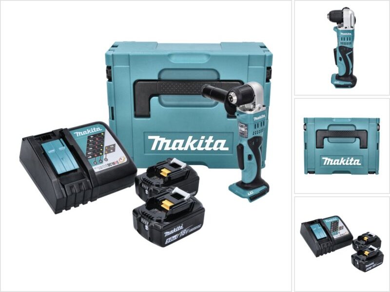 Dda 351 rtj Akku Winkelbohrmaschine 18 v 13,5 Nm + 2x Akku 5,0 Ah + Ladegerät + Makpac - Makita