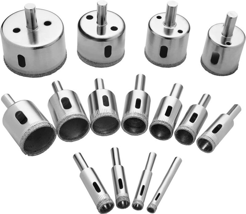 Diamantbohrer, 15-teiliges Fliesenlochsägen-Set, für Glas, Fliesen, Keramik, Marmor, Porzellan, Kohlenstoffstahl, 8–50 m...