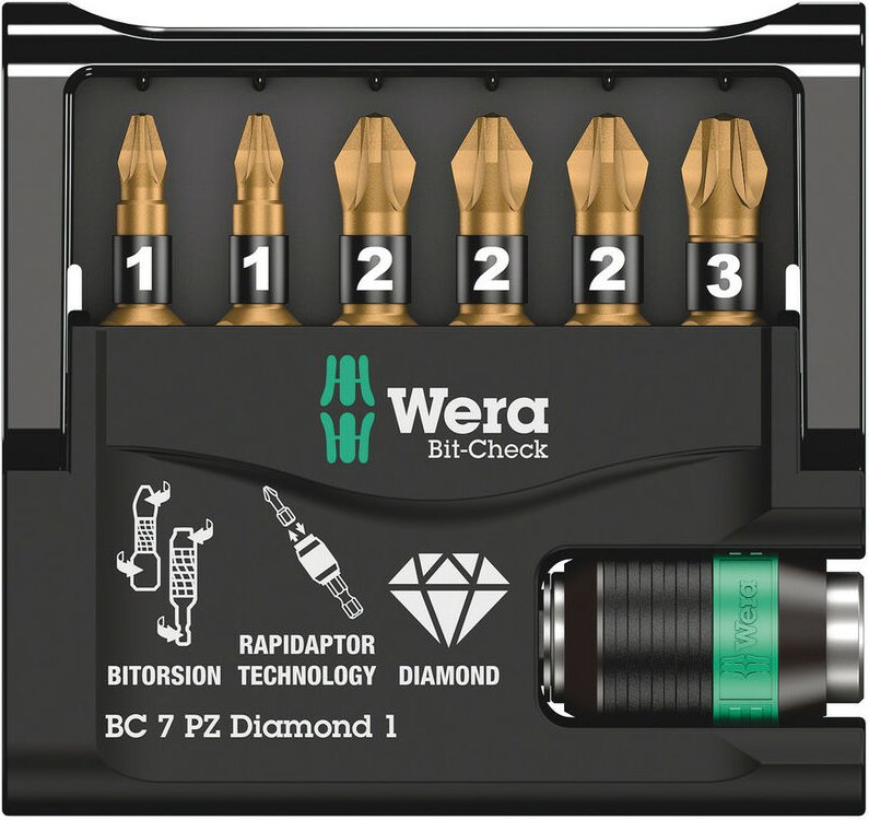 Wera - Bit-Check 7 pz Diamond 1 sb, 7-teilig 05073534001 Rapidaptor Universal