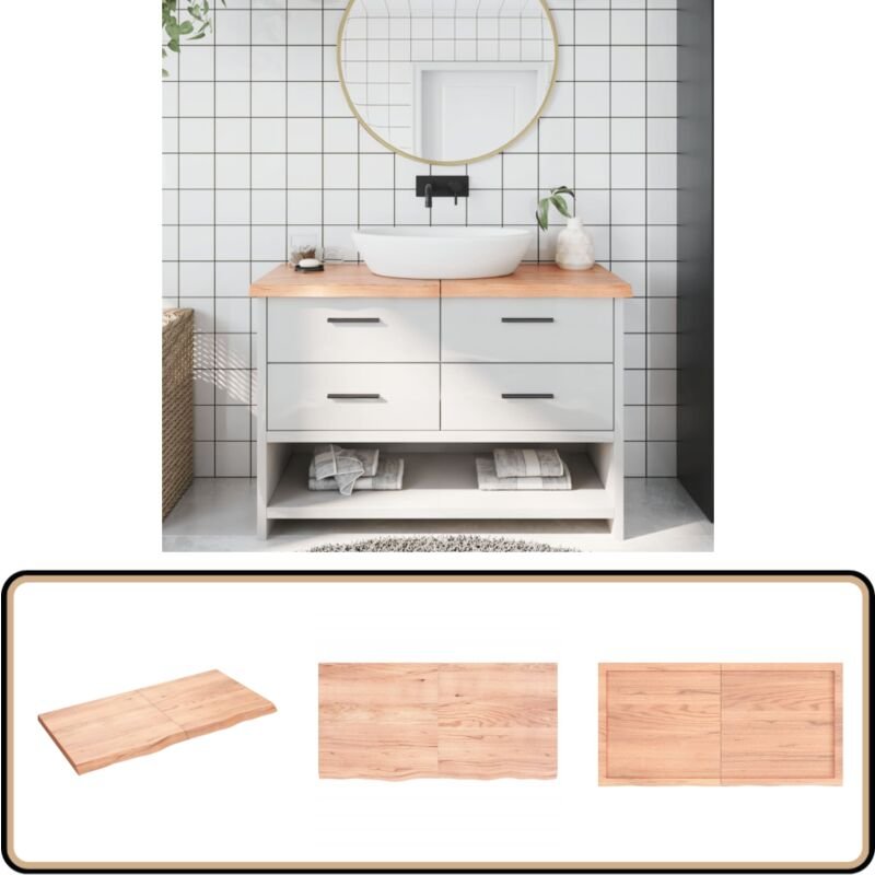 Thumbnail - Waschtischplatte Hellbraun 120x60x(2-4) cm Massivholz Behandelt - Eichenholz Platte - Holz Waschttischplatte - Waschtisc...