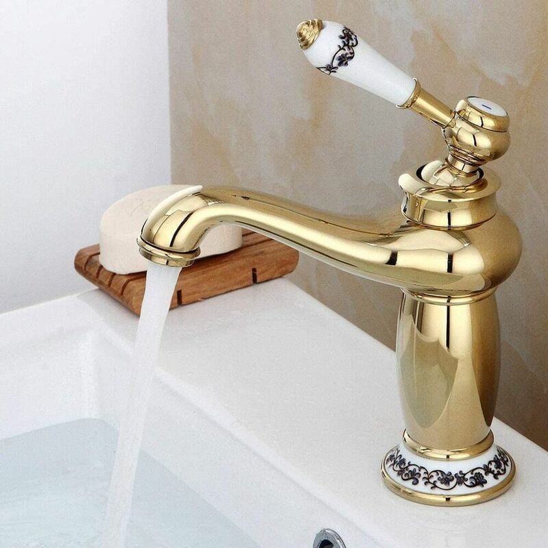 Retro-Wasserhahn, Einhebelmischer, Gold, Vintage-Waschbecken-Wasserhahn, Badezimmer-Wasserhahn, Küchen-Mischbatterie, Wa...