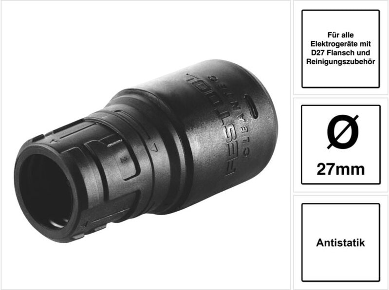 D 27 dm-as/ct Anschlussmuffe 27 mm Antistatik ( 202346 ) für alle Elektrowerkzeuge mit D27 Flansch und Reinigungszubehör...