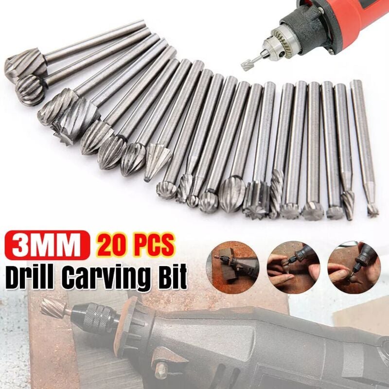 20 Stück Doppelschnitt-Hartmetallfräser, 3-mm-Schaft, rotierende Schneidebits, Zubehör für Dremel, Fordom, Flexwelle, fü...