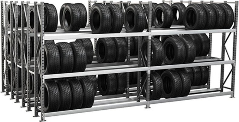 Große Reifenregale mit 3 Ebenen und vierfacher Tiefe - Startmodul: 2000x2000x2500mm - RAYOPNQ/3N/2020/D