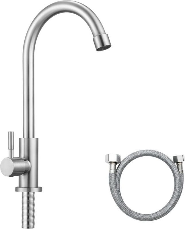 Sofetiy Max Küchenarmatur 360°drehbarer Wasserhahn Kaltwasser Spültischarmatur Gebürstet, NUR 1 Anschlussschlauch