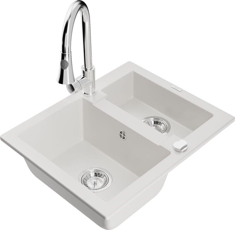 Carlos 1,5-Becken-Granitspüle mit Mischbatterie Elia, Weiß - 6518-20-670101-00 - Mexen