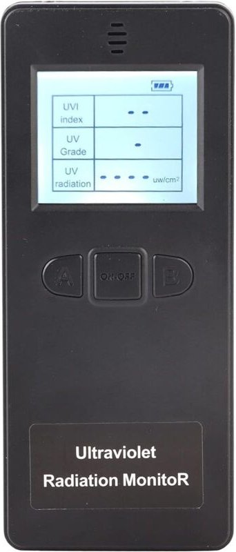 Strahlungsdetektor, 0-3000 W/cm² LCD Tragbarer digitaler UV-Strahlungsdetektor ABS UV-UVI-Messgerät-Tester mit Temperatu...