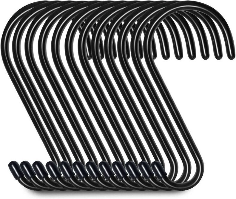 Linghhang - 12er-Pack 15 cm S-Haken, Schrankhaken, Aufhängehaken, Kleiderbügel (12 Stück, groß, schwarz)