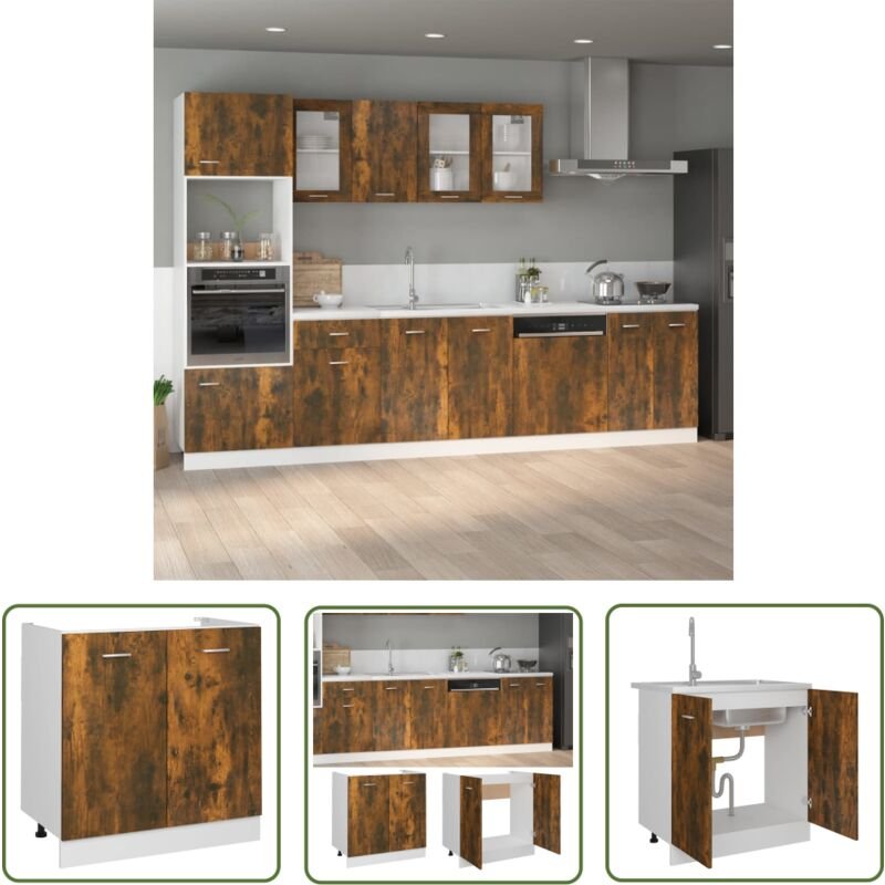 The Living Store Spülenunterschrank Räuchereiche 80x46x81,5 cm Holzwerkstoff - Küchenmöbel - Spülenschrank - Holzschrank...
