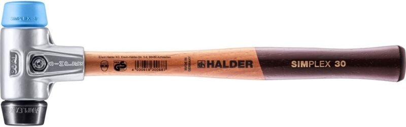 SIMPLEX-Schonhammer, TPE-soft / Gummikomposition mit Aluminiumgehäuse und hochwertigem Holzstiel D=30 mm 3112.030