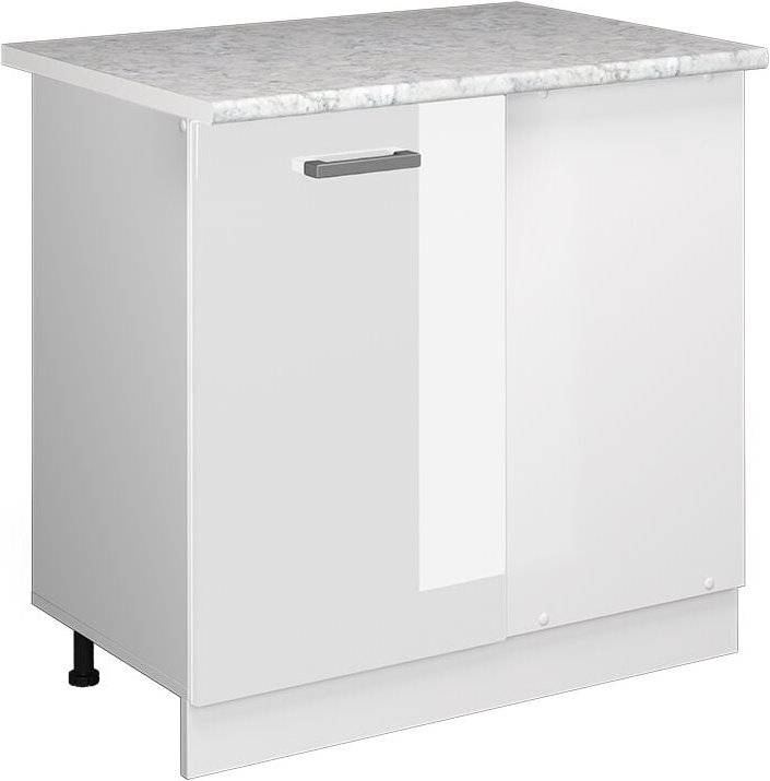 Vicco - Eckunterschrank R-Line, Weiß Hochglanz, 86 cm, ap Marmor