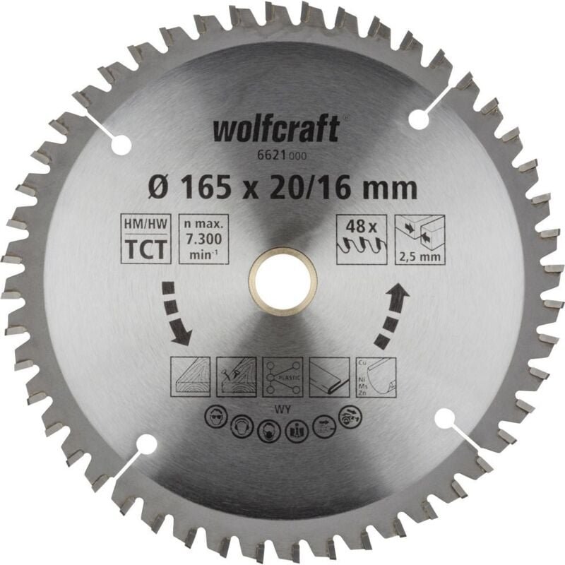 Wolfcraft Kreissägeblatt 165 x 20 mm 48 Zähne Chrom Vanadium