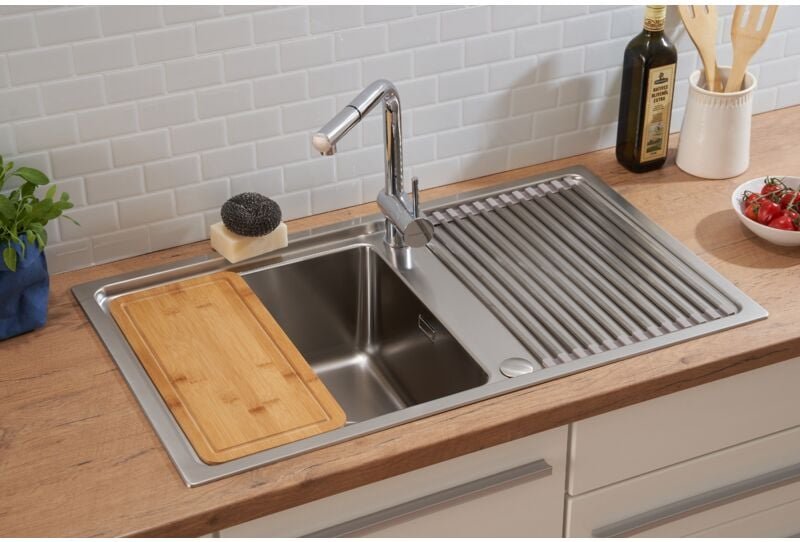 Edelstahlspüle chicago 86 x 50 cm Spülbecken Spüle inkl. Schneidebrett - Respekta