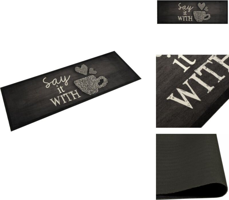 Vidaxl - Küchenteppich Waschbar Tasse Schwarz 60x180 cm Samt - Küchenläufer - Samt - Anti-Rutsch - Washable - Wohnzimmer