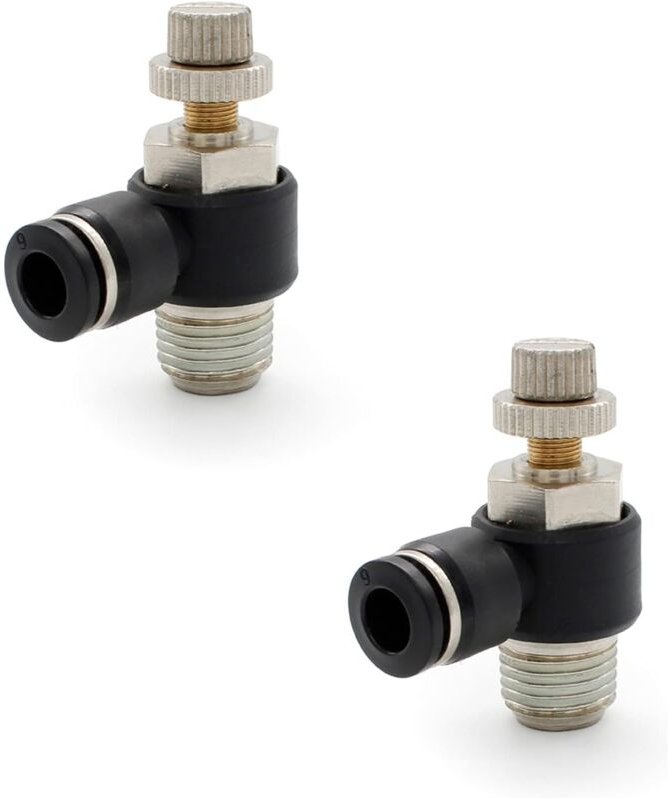 2 Stück 6 mm Pneumatikanschlüsse, 1/4 Zoll Luftstromregler, mit Steckanschluss und Außengewinde-Ventil-Schnellanschluss,...