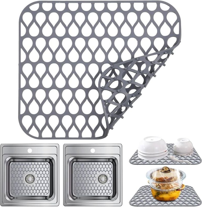 Ahlsen - Silikon-Küchenspülbeckenmatte, hitzebeständig, faltbar, Spülbeckenschutz, Küchenspülbeckenmatte, Zubehör für Ed...