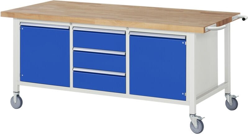 Fahrbare Werkbank 8569, B2000xT900xH880mm, 3x Schublade-TA, 2x Türen - RAU